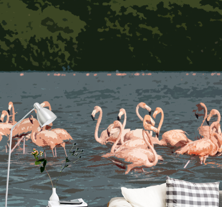Fototapet animale adunarea flamingo-urilor - TenStickers