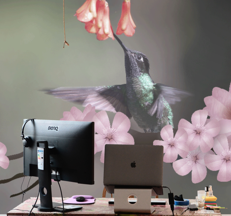 Fototapet animale colibri și flori - TenStickers