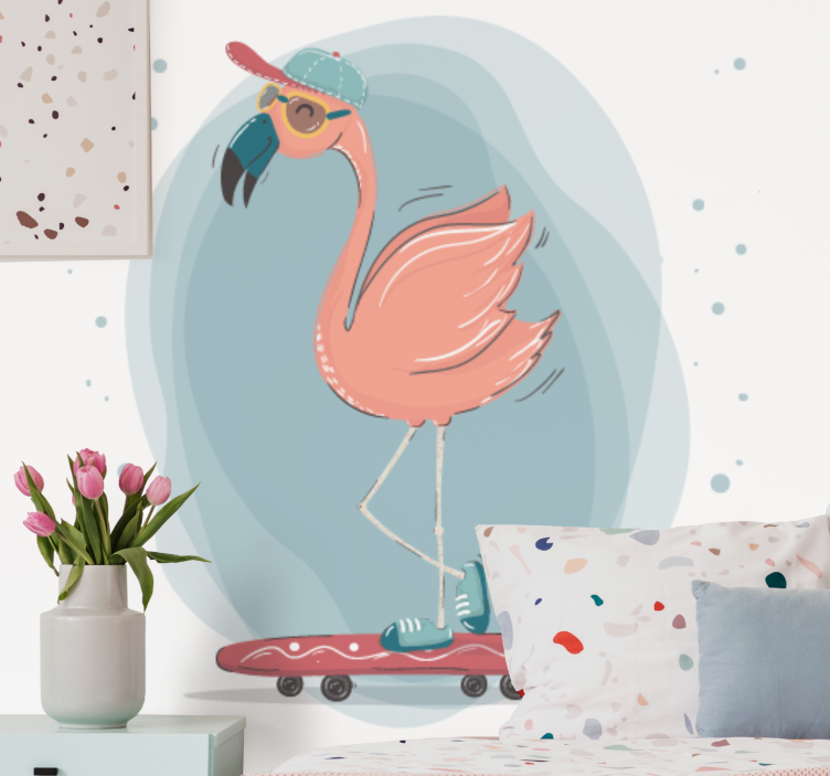 Fototapet animale distracție cu flamingo pe skateboard - TenStickers
