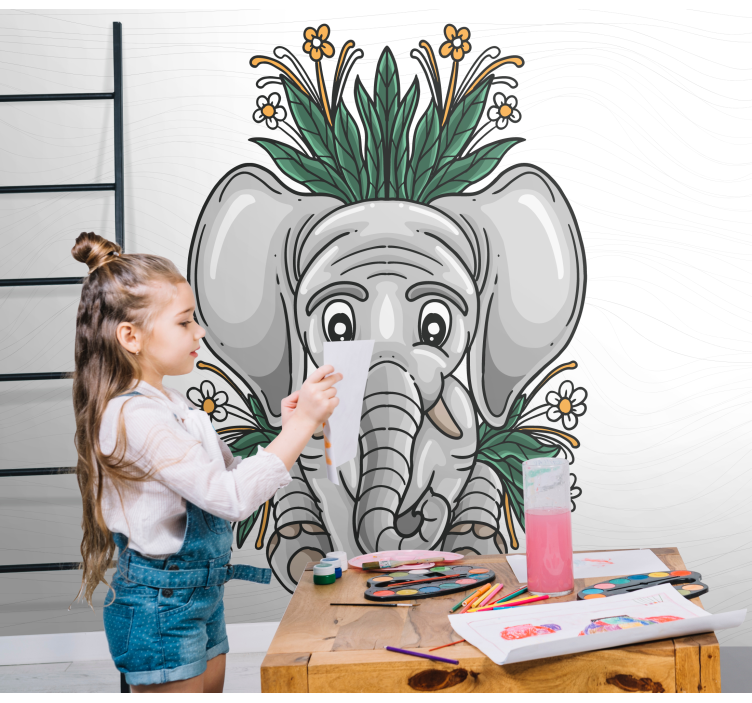 Fototapet animale elefant cu flori - TenStickers