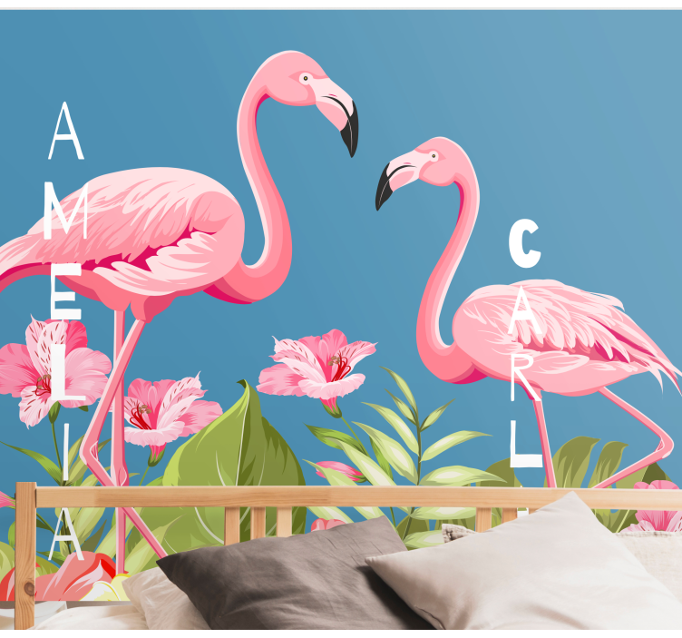 Fototapet animale flamingo și flori - TenStickers