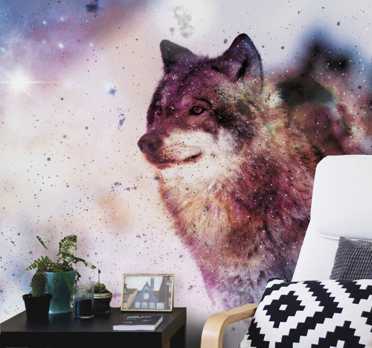 Fototapet animale lup cosmic singuratic - TenStickers