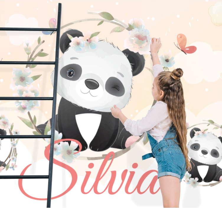 Fototapet animale panda cu flori - TenStickers