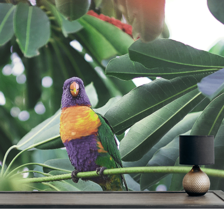 Fototapet animale papagal colorat pe cracă - TenStickers