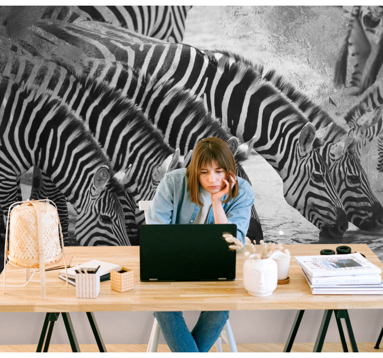 Fototapet animale zebrele beau apă - TenStickers