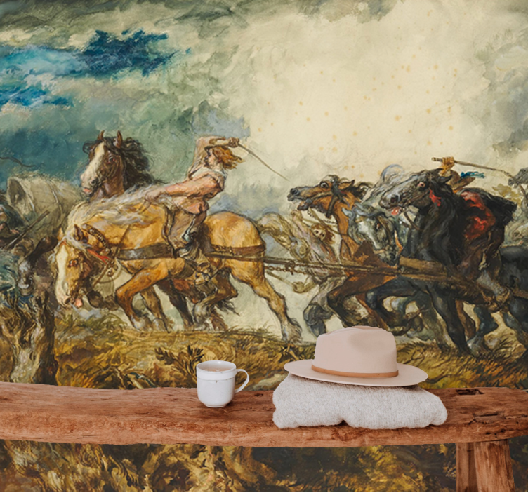 Fototapet artă clasică haos tras de cai - TenStickers