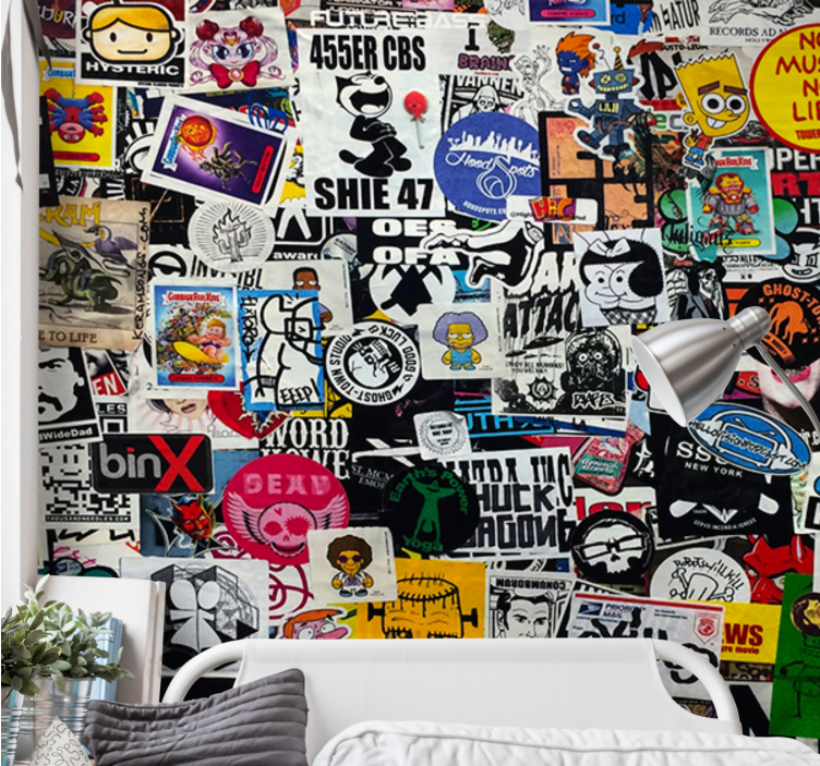 Fototapet artă urbană colaj de autocolante colorate - TenStickers