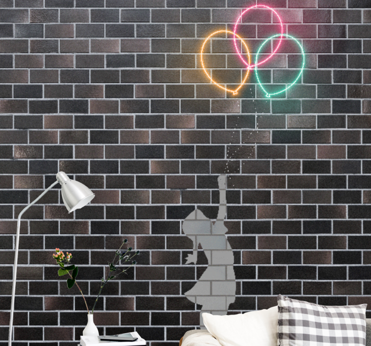 Fototapet artă urbană fata care ajunge la baloane - TenStickers