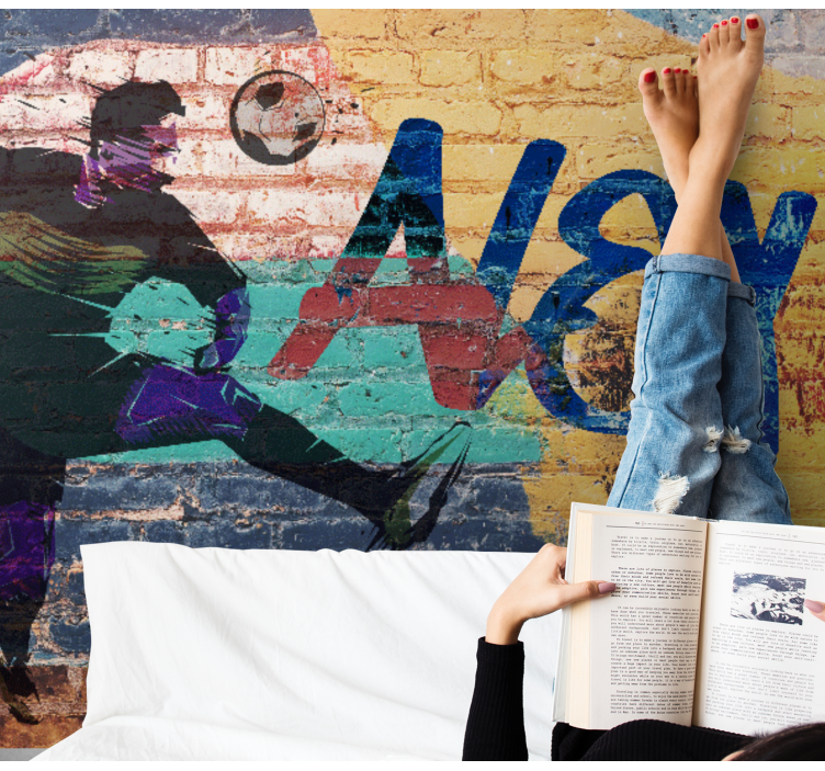 Fototapet artă urbană fotbalist în acțiune - TenStickers