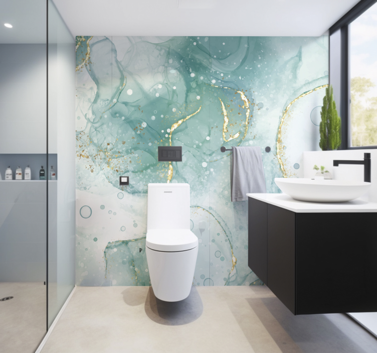 Fototapet baie marmură turcoaz și auriu - TenStickers