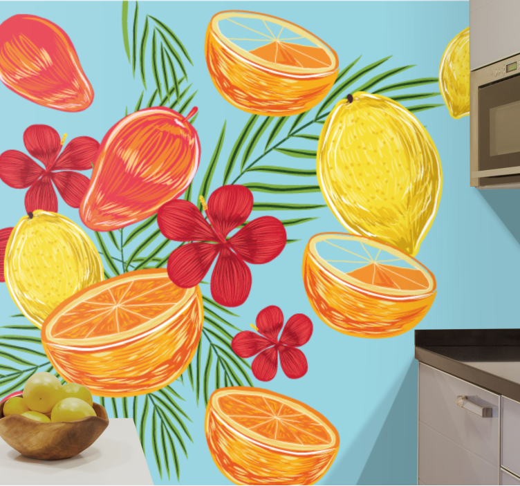Fototapet cu flori aranjament fructe tropicale - TenStickers