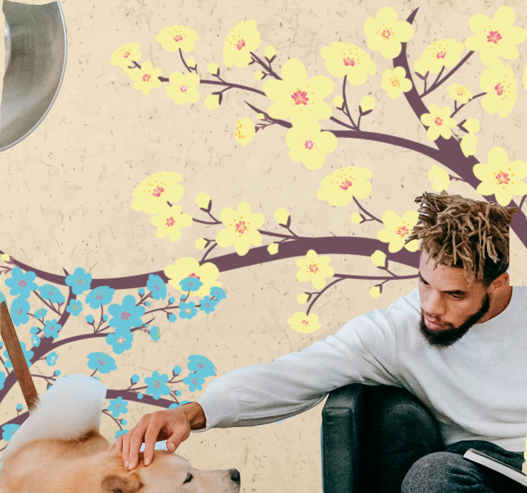 Fototapet cu flori ramuri de flori galbene - TenStickers