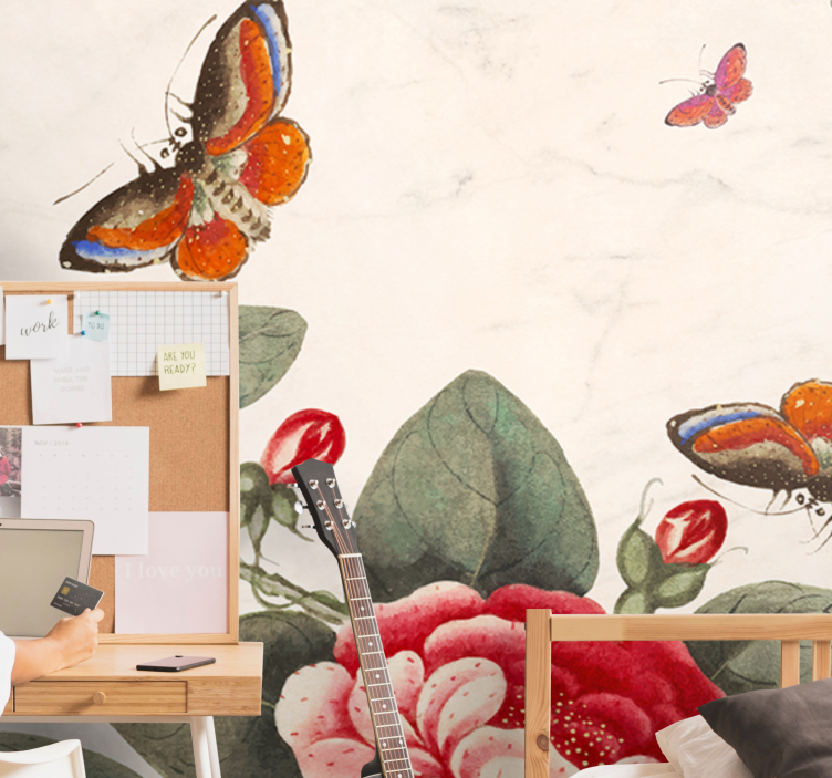 Fototapet cu flori și insecte zburătoare - TenStickers