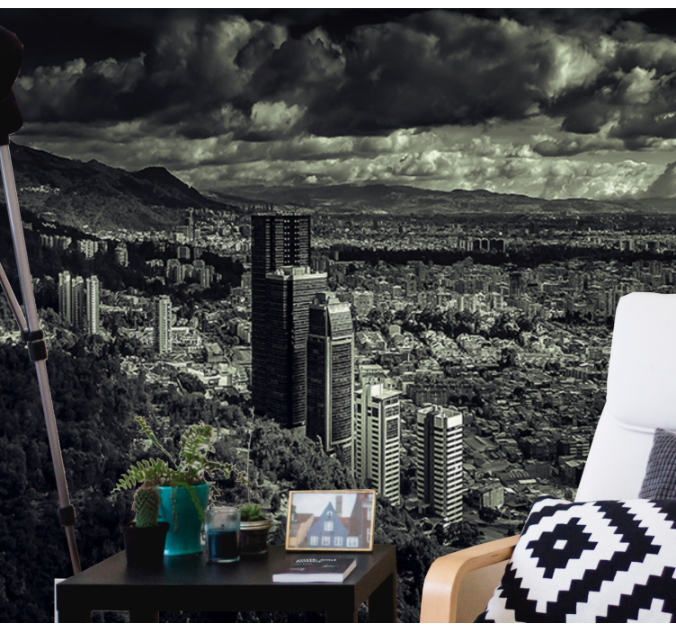 Fototapet de oraș peisaj urban cu vedere la munte - TenStickers