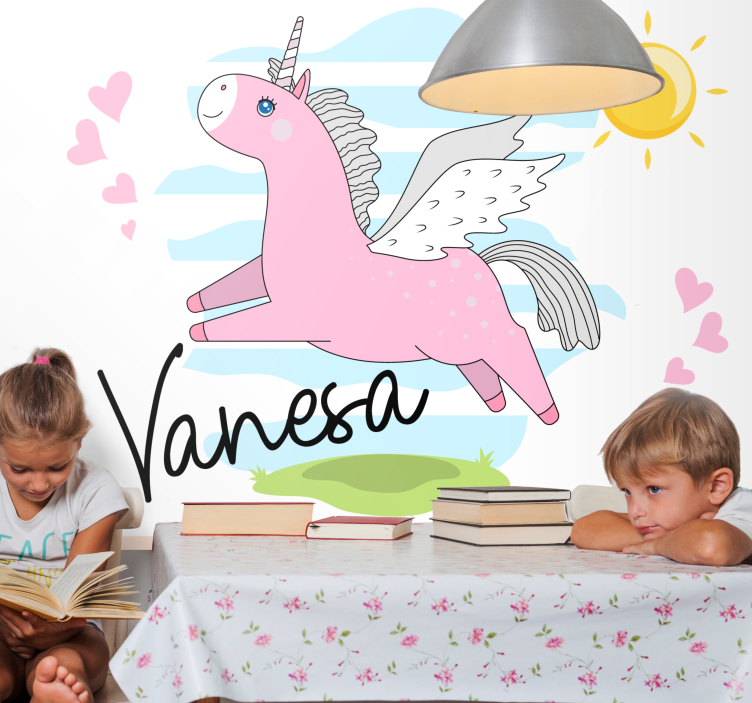Fototapet dragoste aventură cu unicorni roz - TenStickers