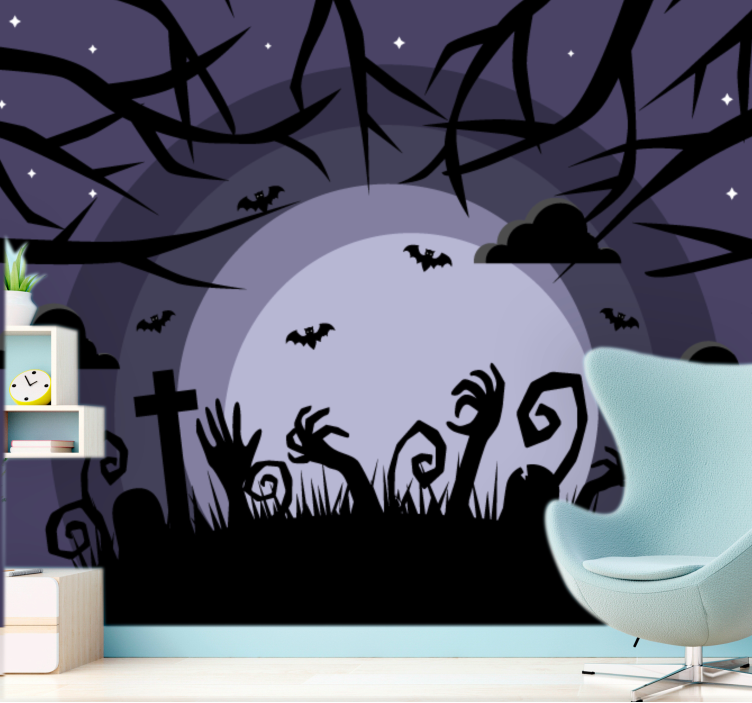 Fototapet halloween peisaj Îngrozitor cu morminte - TenStickers