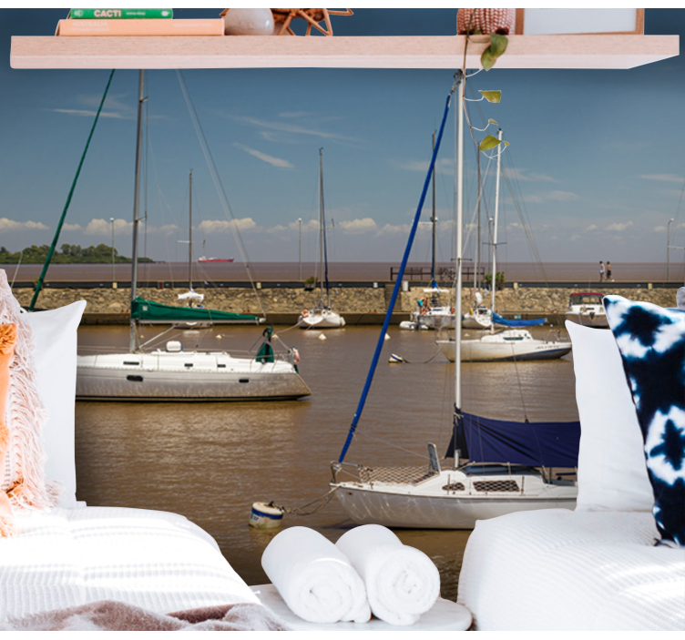 Fototapet mare bărci cu pânze în port - TenStickers