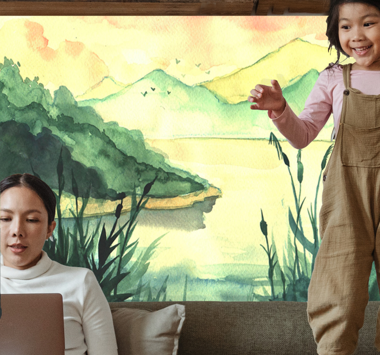 Lacuri fototapet peisaj senin desenat de mână - TenStickers