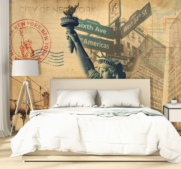 Fototapet New York colaj vintage liberty - TenStickers