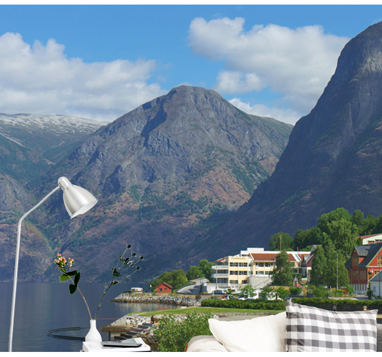 Fototapet peisaje case cu vedere la munte - TenStickers