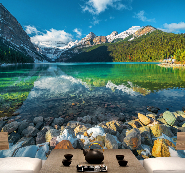 Fototapet peisaje imaginea în oglindă a lacului de munte - TenStickers