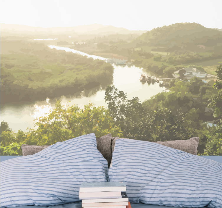 Fototapet peisaje priveliște liniștită la râu - TenStickers