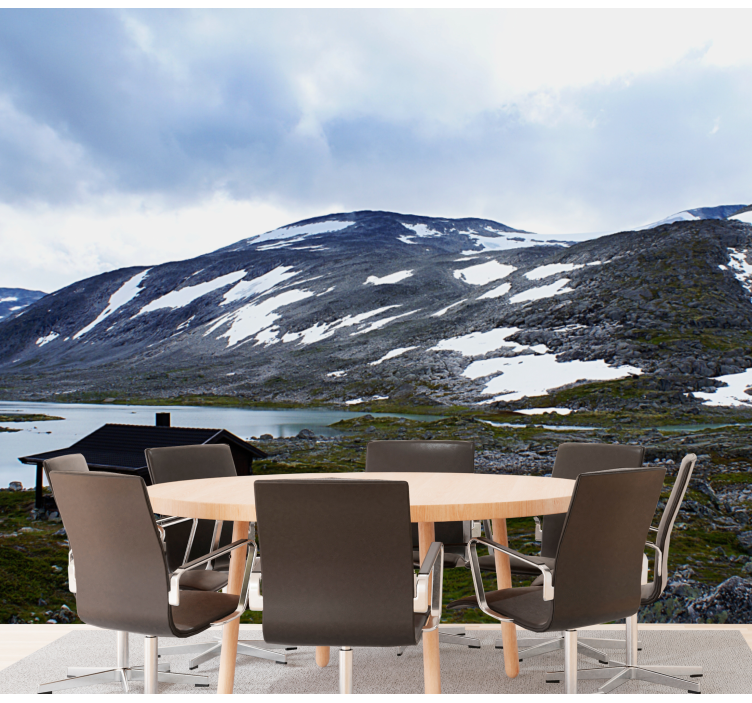 Fototapet peisaje refugiu la lacul montan - TenStickers