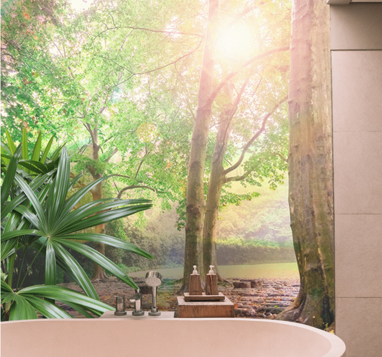 Copaci verzi și fototapetde copac de soare - TenStickers