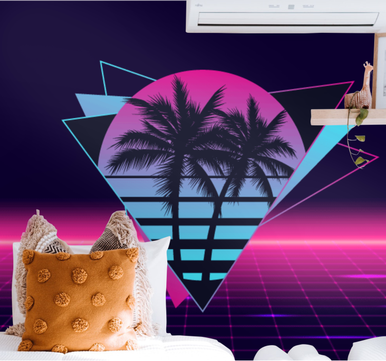 Fraze fototapet geometrie retro cu palmieri - TenStickers