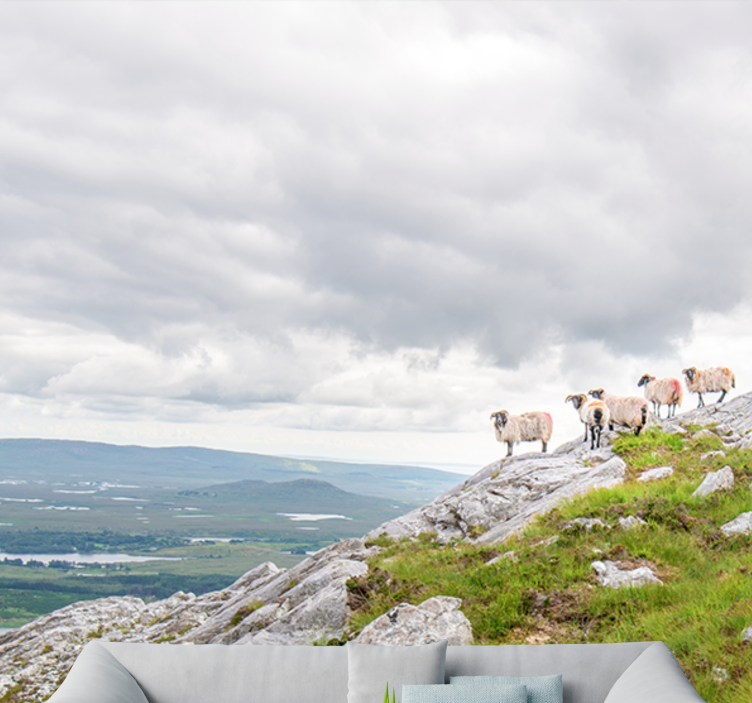 Frumos lac cu capre tapet de munte - TenStickers