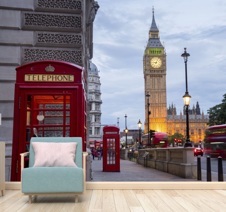 Mural de perete cabină telefonică oraș londra - TenStickers
