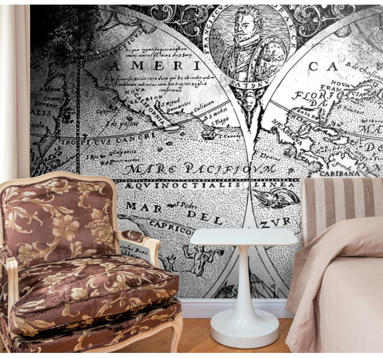 Harta lumii alb-negru murală harta lumii - TenStickers