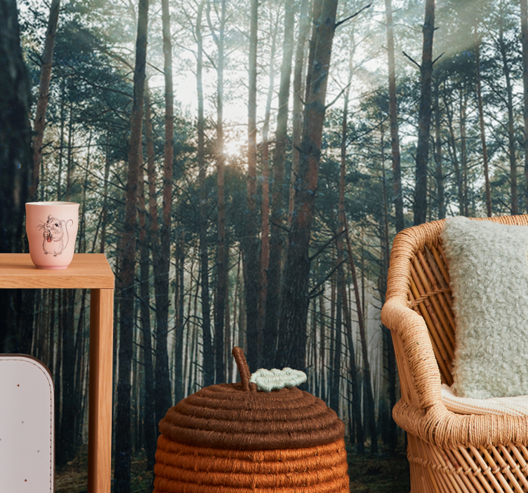 Păduri fototapet pădure liniștită de pini - TenStickers