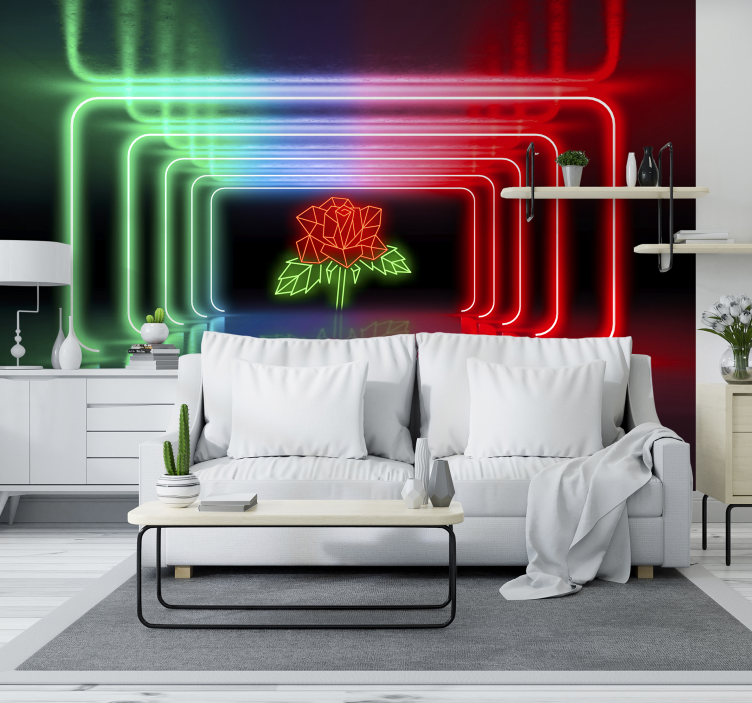 Neon rose 3d efect mural - TenStickers