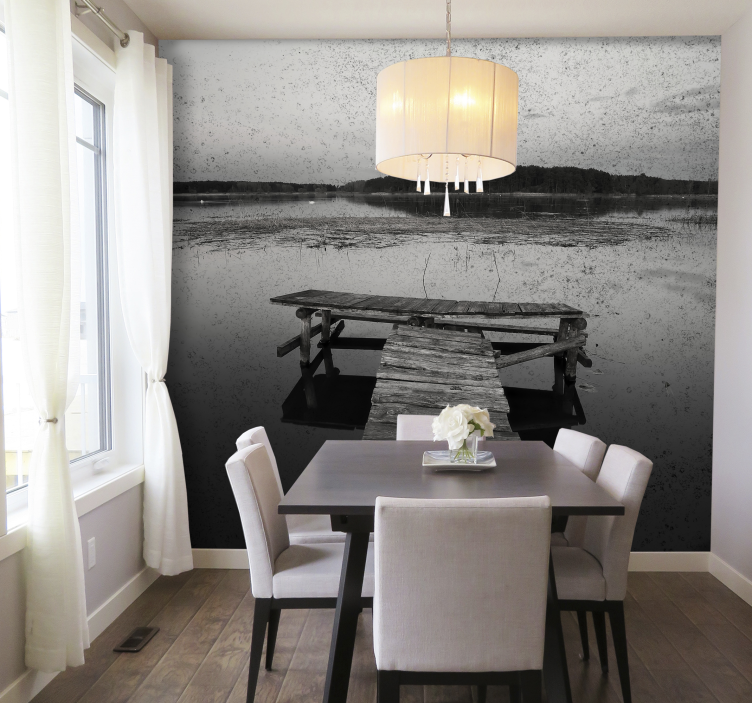 Fototapet 3d pod vechi de lemn alb-negru - TenStickers