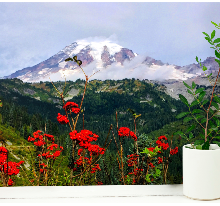 fototapetde munte și flori roșii - TenStickers