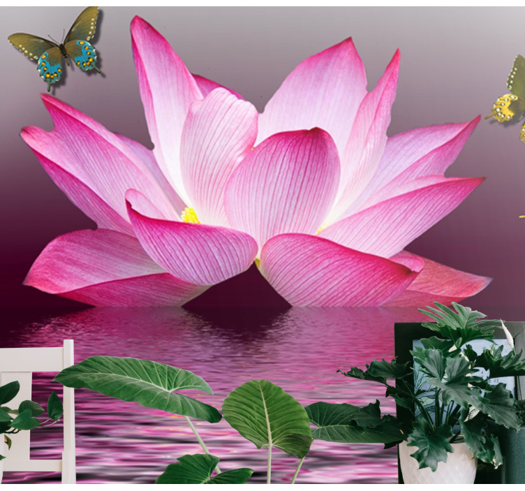 Mural de floare de lotus roz cu fluturi - TenStickers