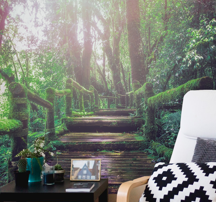 Tapet frumos scari de muschi verde padure - TenStickers