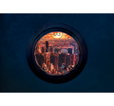Fereastră rotundă new york horizont mural - TenStickers