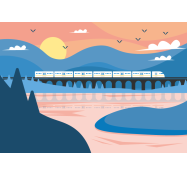 Fototapet de oraș tren peste pod - TenStickers
