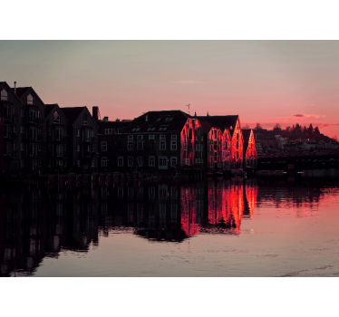 Fototapet de oraș case de canal reflectând - TenStickers