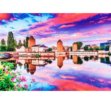 Fototapet de oraș reflecție apus de soare la strasbourg - TenStickers
