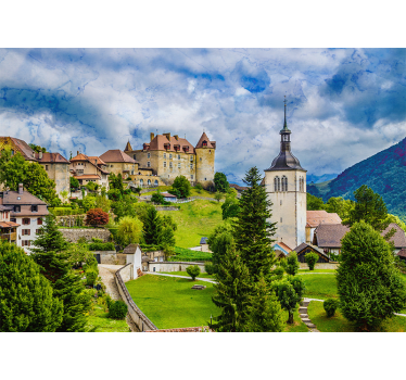 Oraș medieval în tapet mural gruyeres - TenStickers