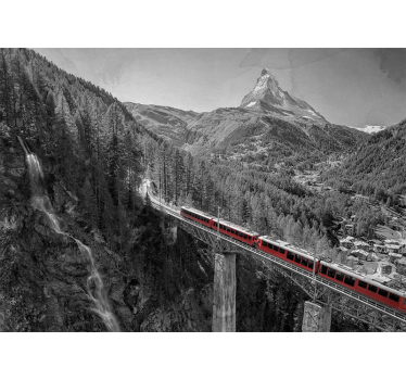 Tren roșu pe un pod fototapetde natură - TenStickers