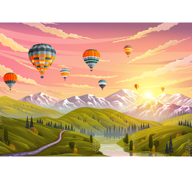 Baloane colorate cu aer cald pe fototapetpentru copii de munte - TenStickers