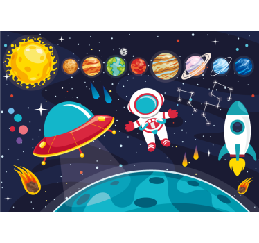 Desene animate diferite simboluri spaceman fototapetpentru copii - TenStickers