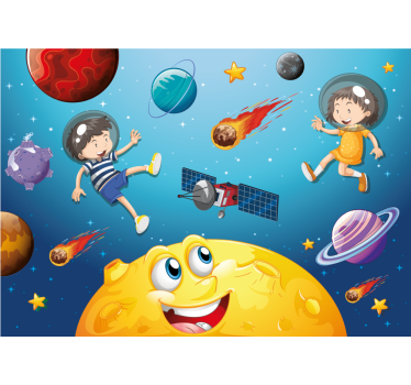 Desene animate copii care se joacă în spațiu fototapetpentru copi - TenStickers