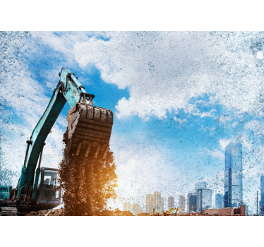 Fototapet de oraș acțiune cu mașini de construcții - TenStickers