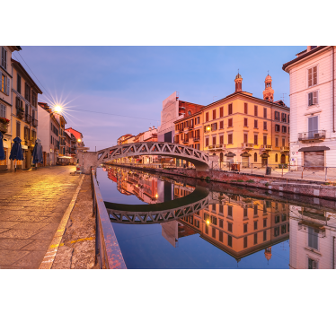 Fototapet de oraș reflecția canalului din milano - TenStickers