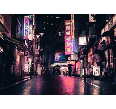 Fototapet de oraș scenă de stradă în neon - TenStickers
